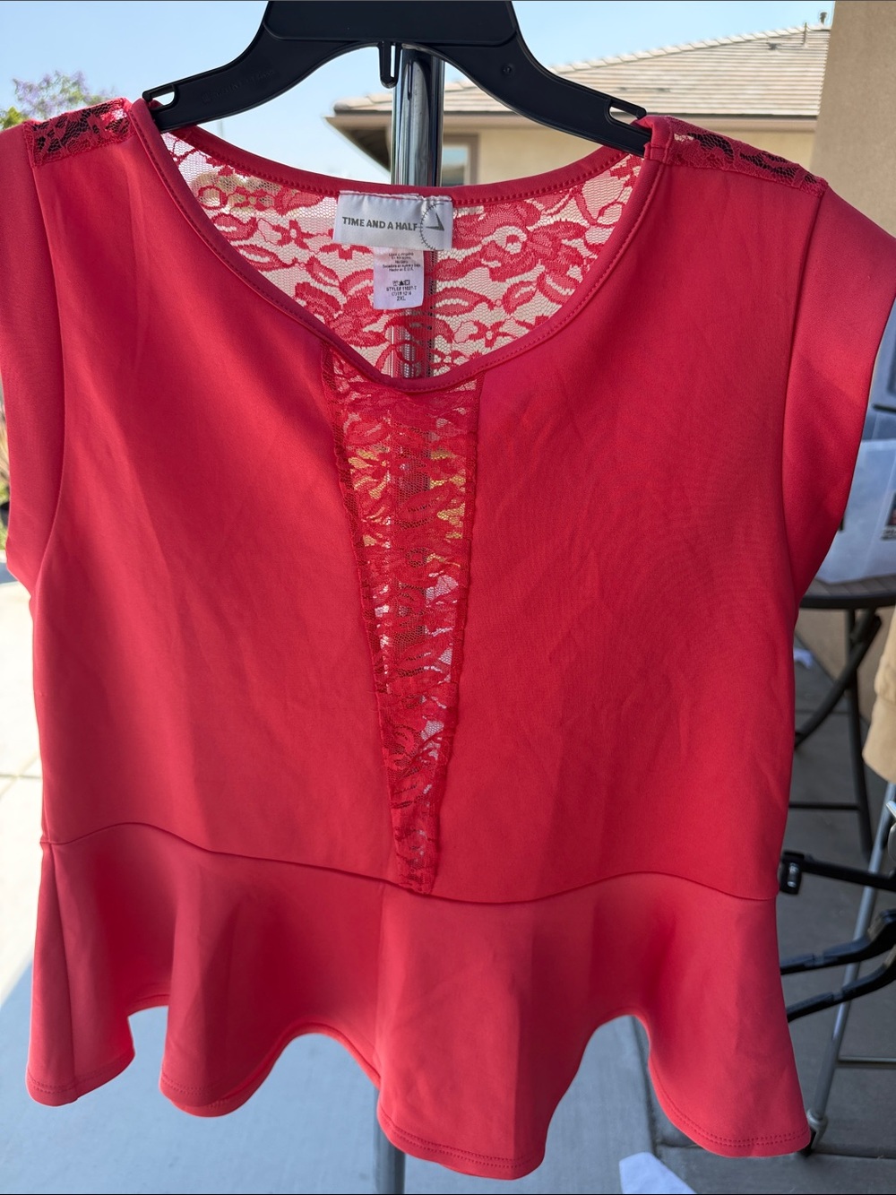 Women's Red Lace-Trim Peplum Top